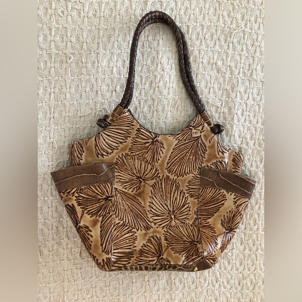 Brahmin stamped leather floral handbag.